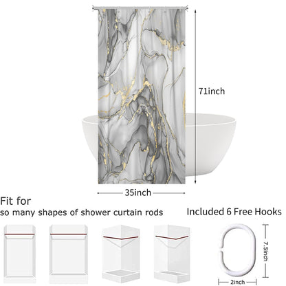 Hnmdmyi Marble Shower Curtain 90x180, Grey Gold Abstract Marble Bathroom Curtains Luxury Modern Aesthetic Art Ink Texture Waterproof Polyester Fabric