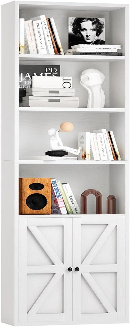oneinmil Tall Bookshelf, 6 Tier Bookcase with Cabinet Doors, Modern Bookshelves Display Rack, Storage Cabinet for Home, Office, Living Room, White