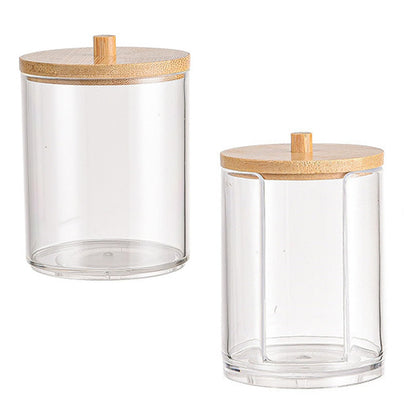 LZZEM 2PCS Cotton Pad Holder with Bamboo Lid, Cotton Bud Holder and Bathroom Organiser, Makeup Storage Containers for Cotton Pads, Cotton Buds