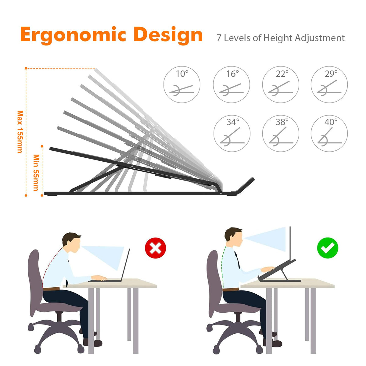 GRIFEMA Laptop Stand for Desk, Aluminum Laptop Riser 7-Angle Adjustable