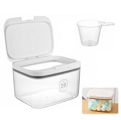 2.8L Laundry Detergent Storage Box with Lid & Measuring Cup, Large Capacity Washing Powder Dispenser, Dishwasher Pods Sealed Holder