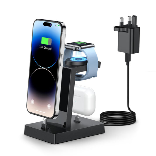 3 in 1 Charging Stand - ADADPU iphone and iWatch Charger Station with 30W USB C Charger Plug, Apple Charging Dock for iphone 14 13 12 11 Series,