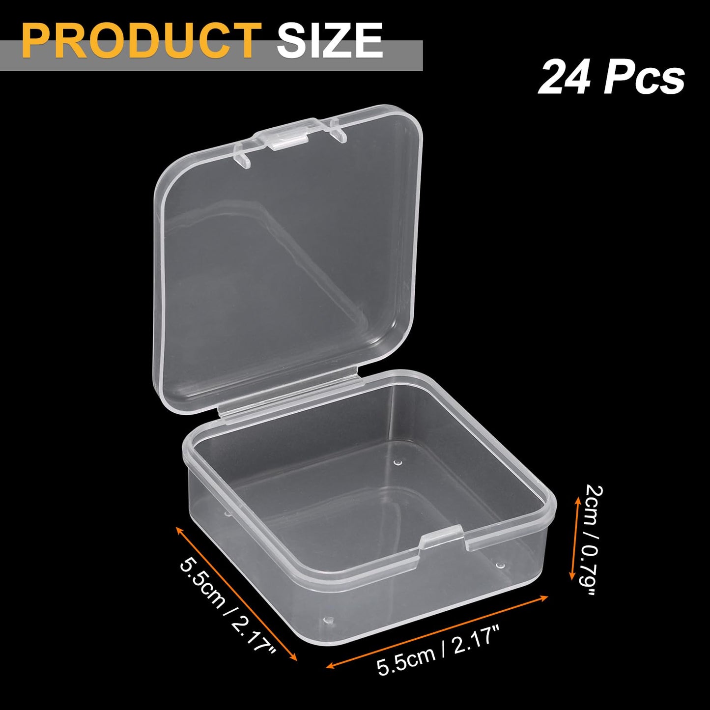 PATIKIL 24 Pcs Mini Clear Plastic Containers Boxes, 2.1"x2.1" Bead Storage Organizer Box with Hinged Lid Square Holder Plastic Cases for Items