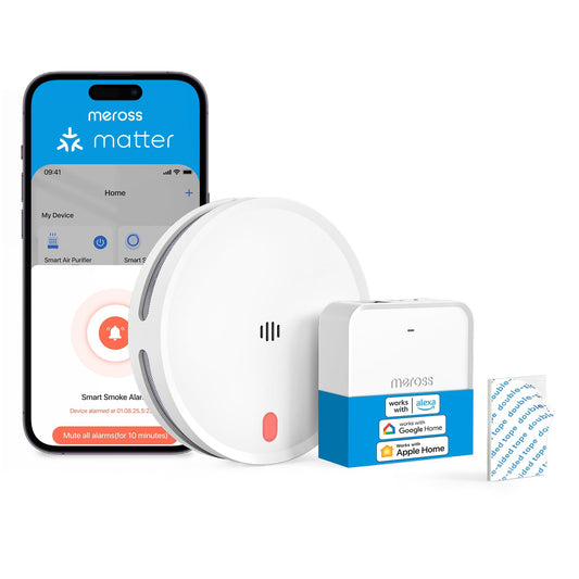 Meross Smart Smoke Alarm MA151 with MSH450 Hub, 10-Year Lifespan WiFi Smoke Detector Works with Matter, HomeKit, Alexa, Google Home, Home Assistant,