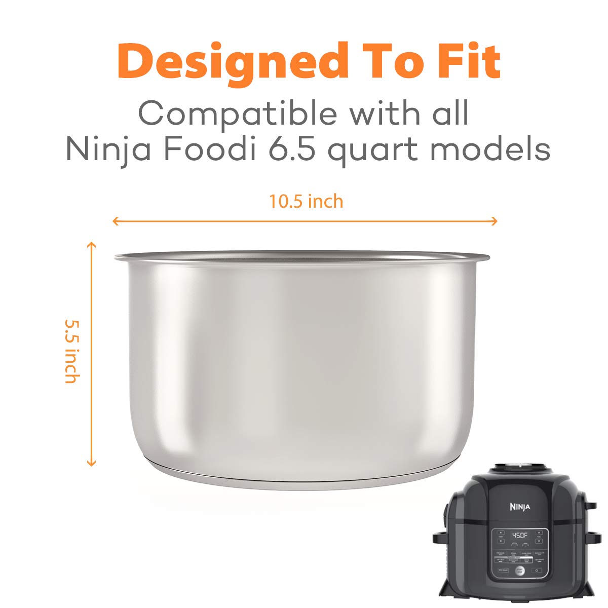 Sicheer Stainless Steel Inner Pot Replacement Insert Liner Accessory Compatible with Ninja Foodi 6.5 Quart