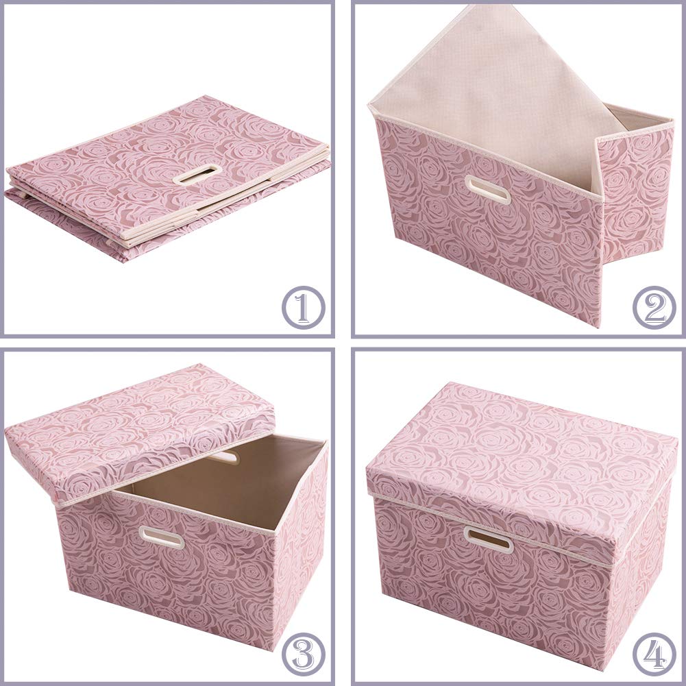 Prandom Storage Boxes with Lids Large.Rose Pattern Fabric Decorative Storage Box, Really Useful Box,Clothing Storage,Cubes