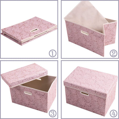 Prandom Storage Boxes with Lids Large.Rose Pattern Fabric Decorative Storage Box, Really Useful Box,Clothing Storage,Cubes