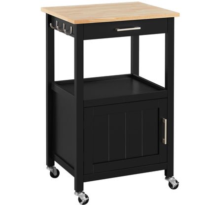 Yaheetech Rolling Kitchen Storage Trolley Cart with Cabinet, Drawer Black