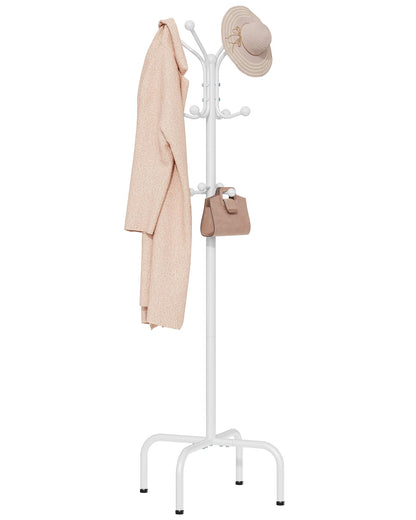 Hoctieon Entryway Coat Rack Freestanding With 12 Hooks, Metal Coat Tree Stand, Heavy Duty Floor Standing Hanger, White