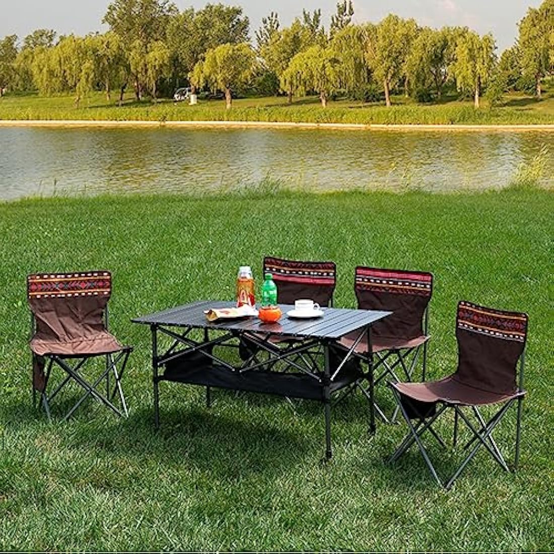 Foldable Camping Table, Alloy Steel Roll-up Picnic Table with Large Storage and Carrying Bag for Outdoor Picnic, Camping, BBQ, Party, Backyard, Beach