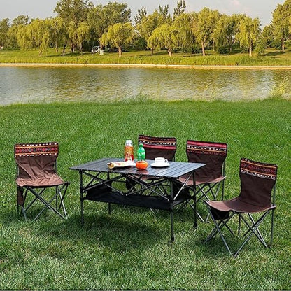 Foldable Camping Table, Alloy Steel Roll-up Picnic Table with Large Storage and Carrying Bag for Outdoor Picnic, Camping, BBQ, Party, Backyard, Beach