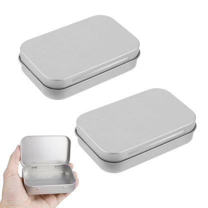 Gaaines 2 Pcs Rectangular Small Tin Boxes, for Key Coin Organizer(Silver)