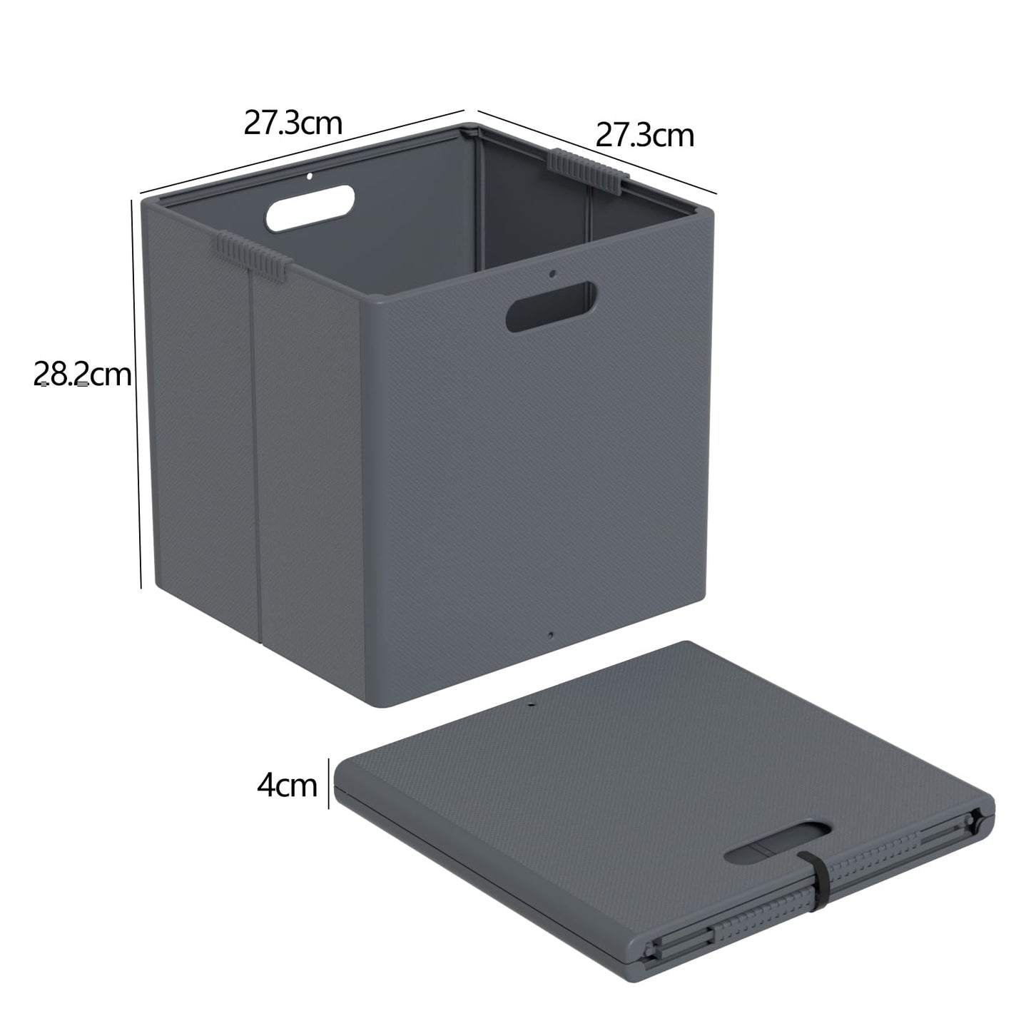 Vadidiya 4-Packs Foldable Plastic Storage Cubes Boxes with Handle, Grey