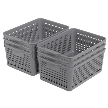 Readsky 6-Pack A4 Plastic Storage Baskets, Large Plastic Organizer Basket, Gray