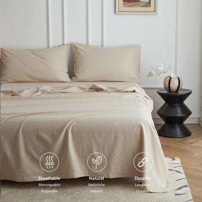 Simple&Opulence King Flat Sheet,55% Linen 45% Cotton Luxury Cool Bed Sheet,Super Soft and Easy Care Flat Top Sheet,255 x 270 cm, Linen/Beige