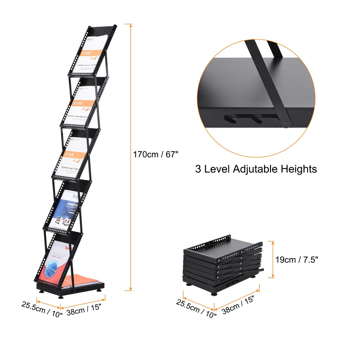 PATIKIL Foldable Magazine Display Racks Floor Standing 5 Layers Brochure Stand Catalog Literature Holder with Wheels for Hotel, Exhibition