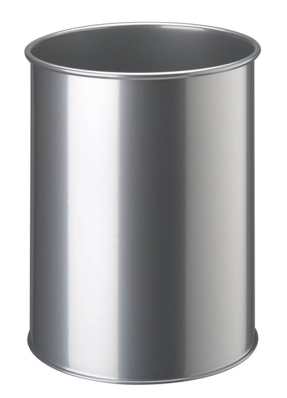 Durable Metal Round Waste Bin Silver - 15 Litre Capacity - Made from Scratch Resistant Steel - Small Bin for Bedrooms, Offices, Bathrooms, etc.