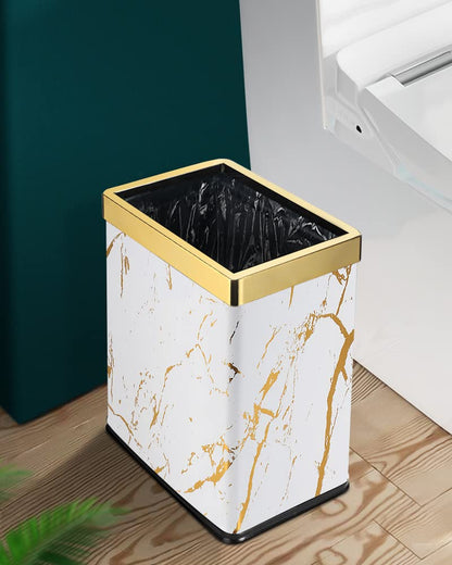 Small Bedroom Waste Bin,Trash Bin for Bathroom Office Hotel,White Gold