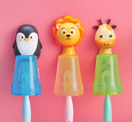 V-Ting Toothbrush Cup with Toothbrush Holder for Kids Cartoon Animals Glass Tumbler Bath Ball Holder Toilet Toothbrush Holder