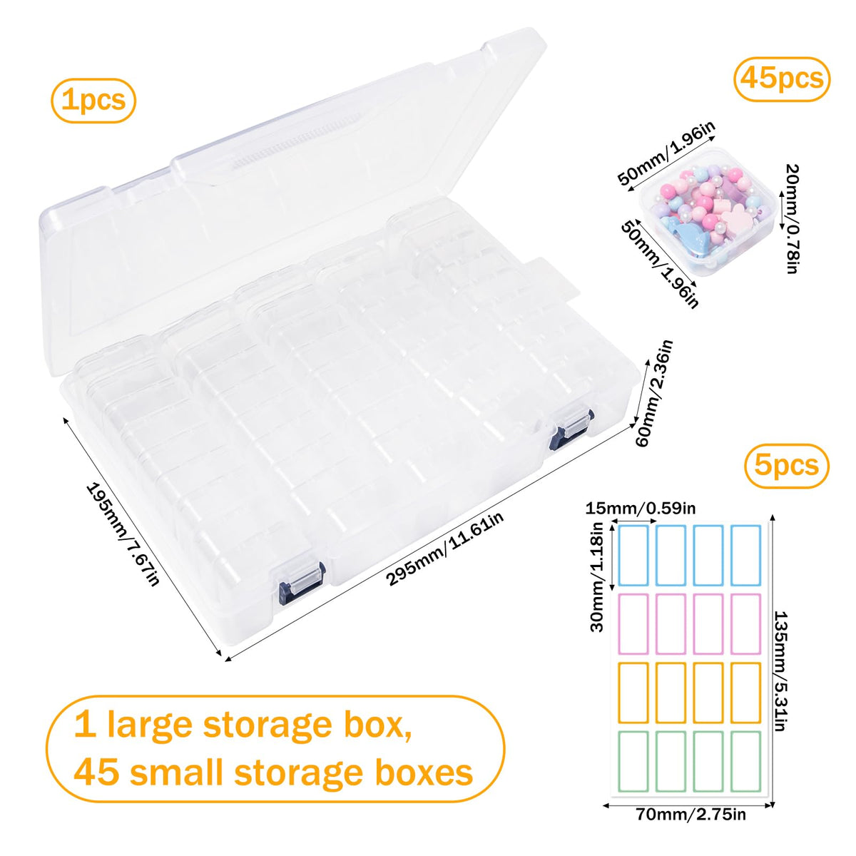 Sxutop 45 Pieces Bead Storage Box Clear Plastic Beads Organiser Storage Box Small Clear Bead Containers with Lids and Labels Plastic storage Boxes