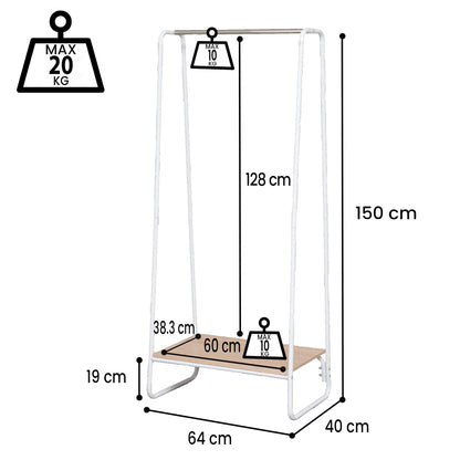 Iris Ohyama, Bedroom Storage, Large Metal Clothes Rack, Wardrobe with Shelf, Coat Rack, 1 Level, White, Dressing, Clothes & Shoes, Entrance