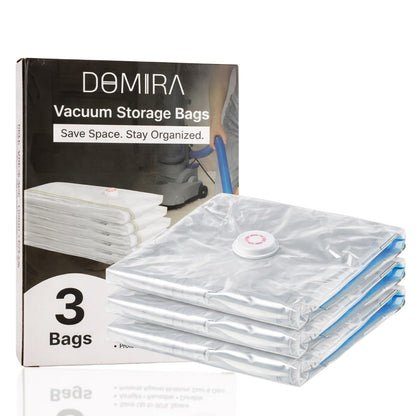 DOMIRA Vacuum Storage Bags – Space Saver Bags For Clothes, Duvets, Travel – Airtight Compression Seal – Reusable, Heavy Duty Vacuum Bags (Small, 3PK)