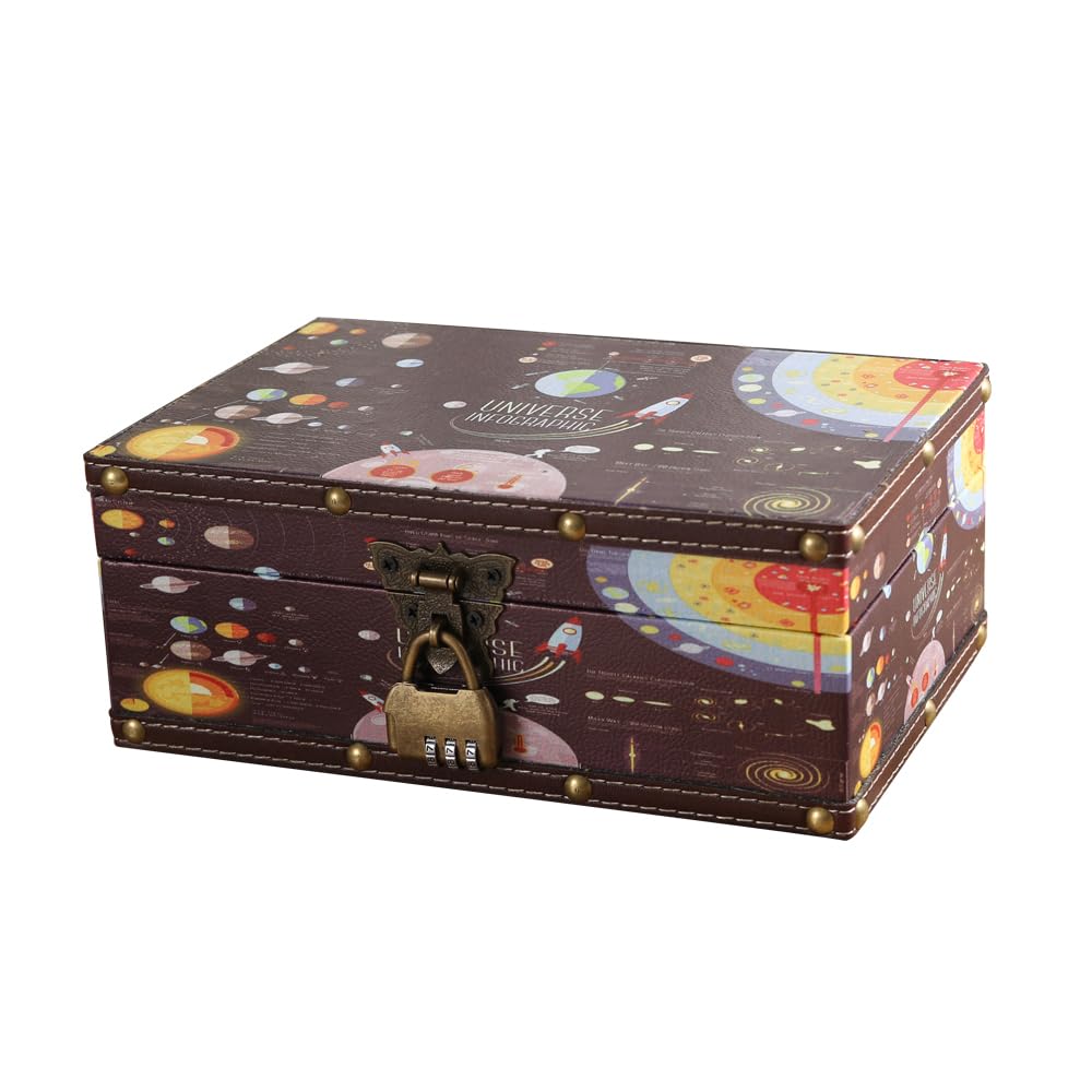 Wood and Leather Treasure Chest with Lid and Lock-Decorative Jewelry Keepsake Storage Box for Kids