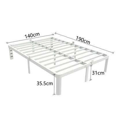 KVLKBV Double Bed Frame 140 x 190 cm, White Bed Frame with Metal Anti-slip Gasket and Large Storage Space Under Bed - Suitable for Bedroom