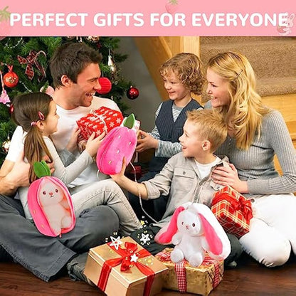 TOGETDREAM Easter Plush Bunny Toy, Soft Plush Toy 25cm Carrot Strawberry Plushies Doll, Cute Cuddly Stuffed Animals Hide And Seek Rabbit Muppet Toys Birthday Gifts for 12+ Years Old Kids (pink)