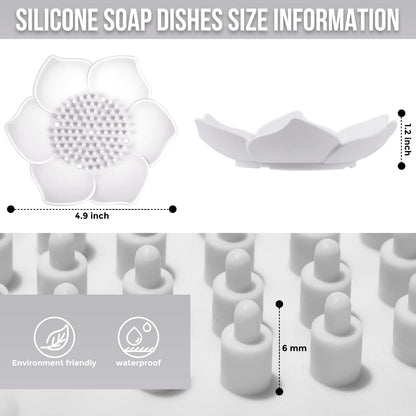 Soap Dishes with Draining, 3 Pack Bathroom Bar Soap Holder for Shower Silicone Self-draining Floral Lotus Shaped Sponge Bar Soap Holder Soap Tray for