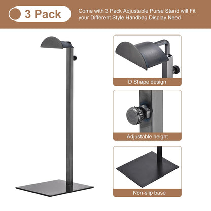 sourcing map Purse Display Stand Set 3 Pack Metal Adjustable Handbag Rack Single Hook Holder for Boutique Store - Black