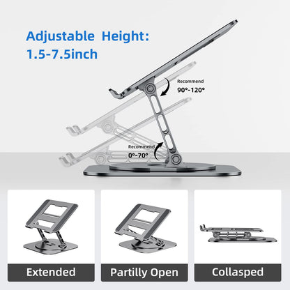 MCHOSE Laptop Stand for Desk, Ergonomic Laptop Riser with 360° Rotating Base, Aluminum Laptop Stand