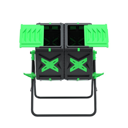 140L Dual Chamber Compost Bin Rotating Composter Tumbler with Easy-Turn, Fast-Working System for Garden, Black&Green