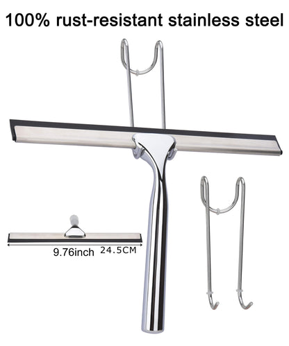 Adjaso All Purpose Stainless Steel Squeegee for Glass Shower Doors, Car Window, Home Mirrors, Bathroom Cleaner Wiper
