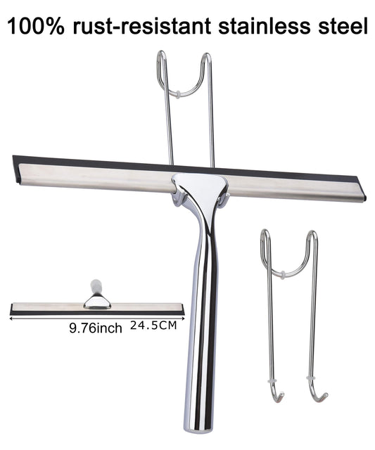 Adjaso All Purpose Stainless Steel Squeegee for Glass Shower Doors, Car Window, Home Mirrors, Bathroom Cleaner Wiper