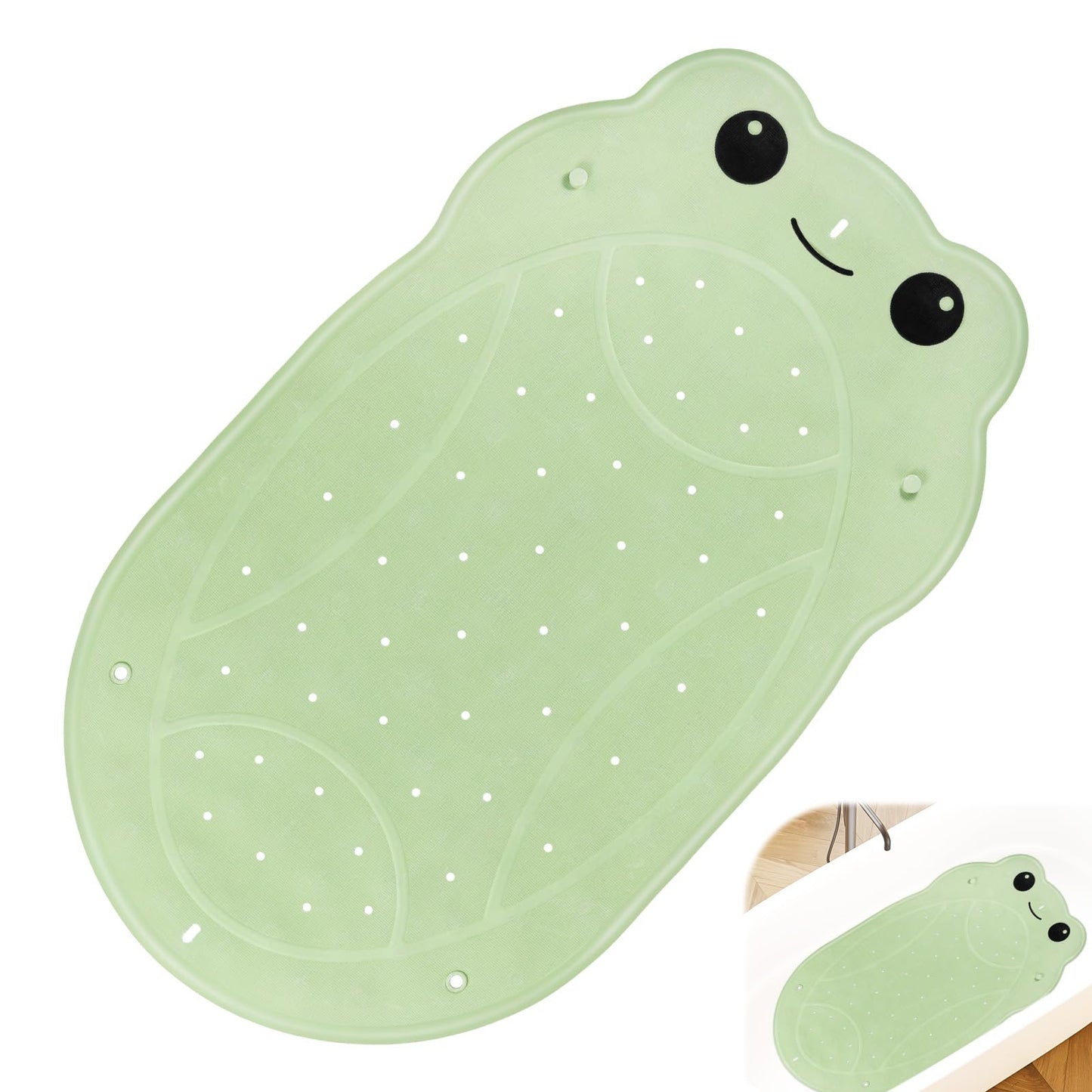 TranRantic Non Slip Bath Mat for Kids, 75 x 45cm Frog-Shaped Bath Mat Non Slip Anti Mould, Rubber Bathtub Mats for Baby, Children's Bathtub Mats with