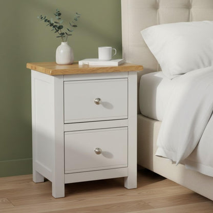 GROFurniture 100% Oak Top Bedside Cabinet Deep Drawers Fully Assembled, Painted Side Table Nightstand for Bedroom or Livingroom Solid Built Oak
