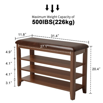 AQIMUELE Shoe Bench, Shoe Bench Storage with Seat, Wooden Shoe Rack 3-Tier, for Hallway, Entryway, Living Room, Bedroom, 80cm (Walnut)