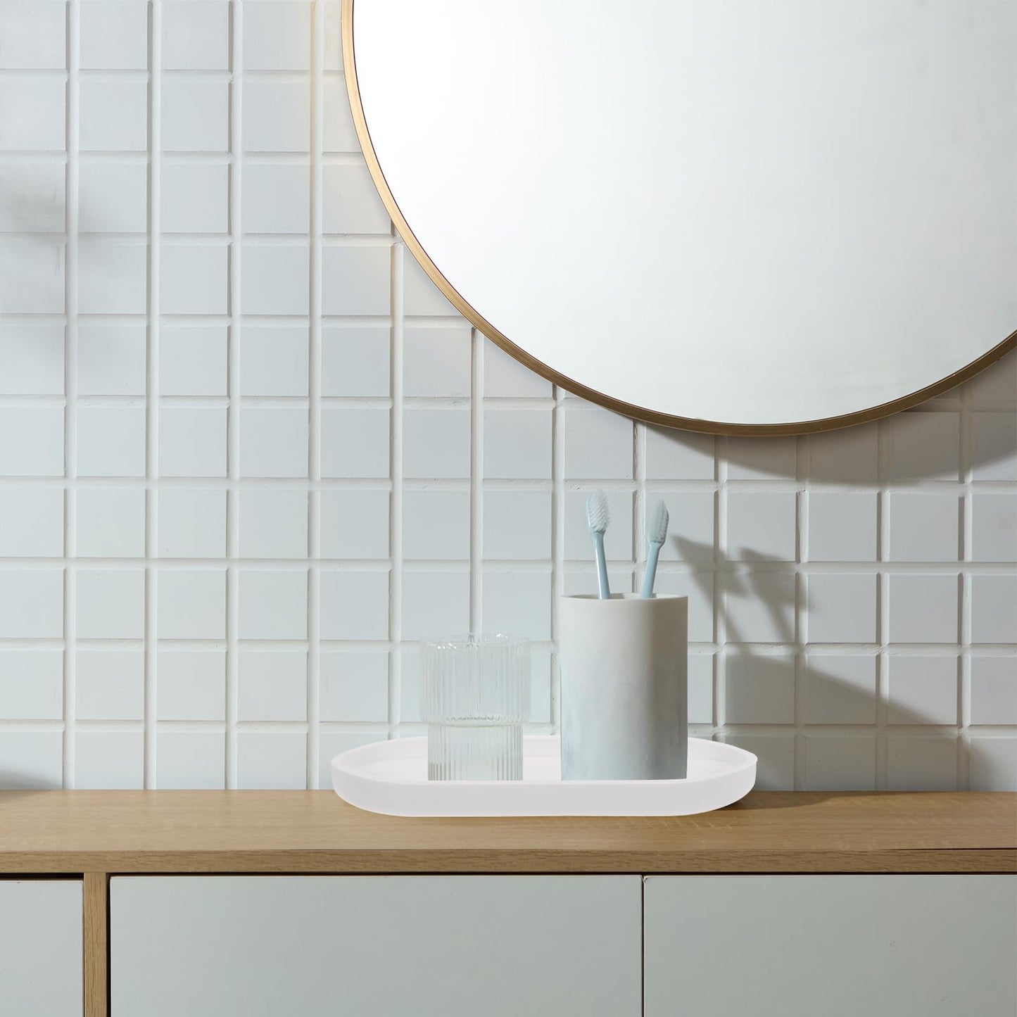 sourcing map Bathroom Vanity Tray, 9.8" x 4" Oval Silicone Soap Dispenser Trays, Shatterproof Kitchen Sink Organizer for Soaps Keys Candle Trinket