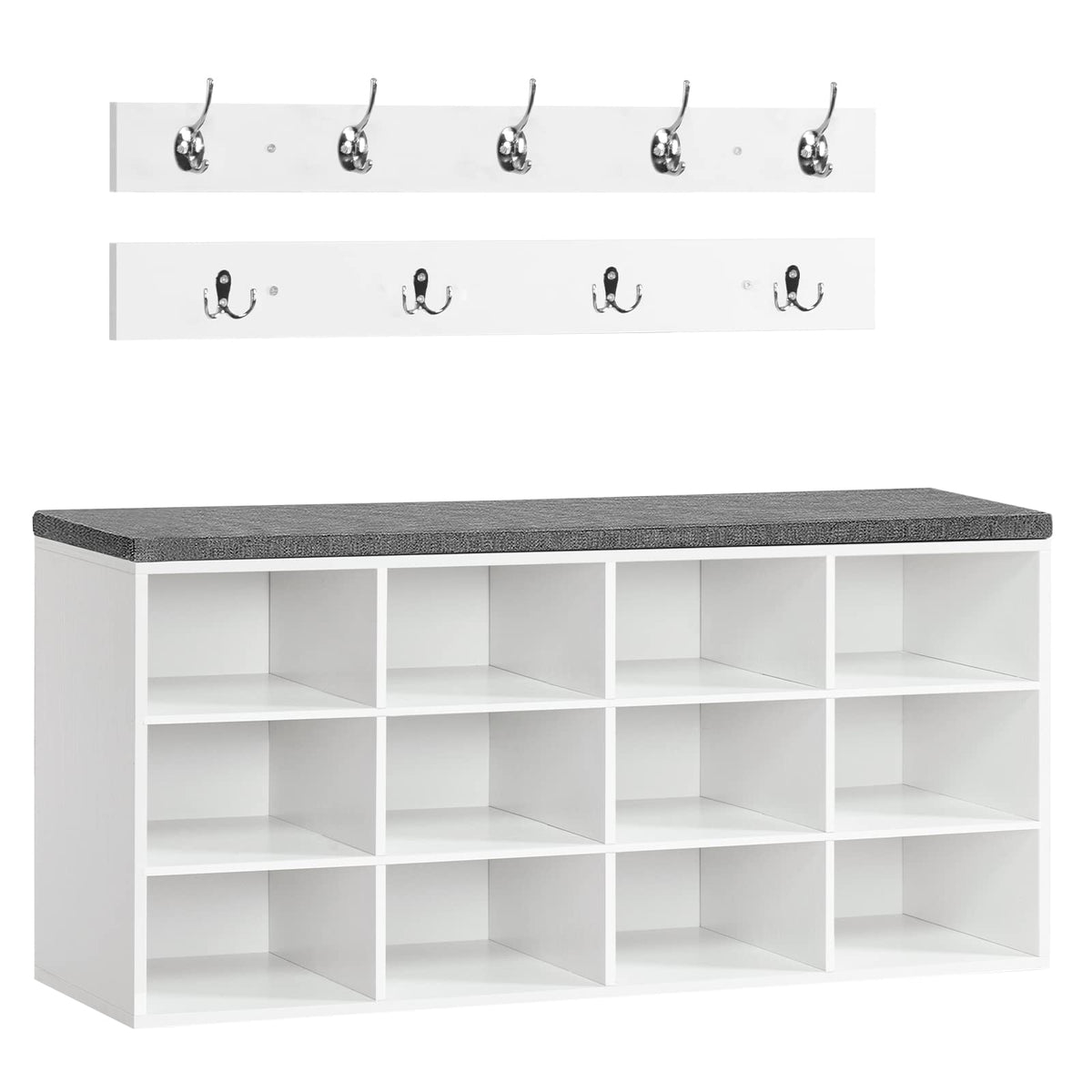 HOOBRO Shoe Storage Bench with Cushion and Coat Hooks, Shoe Rack Bench with Padded Seat, 100 cm Coat Rack for Hallway, 12 Compartments