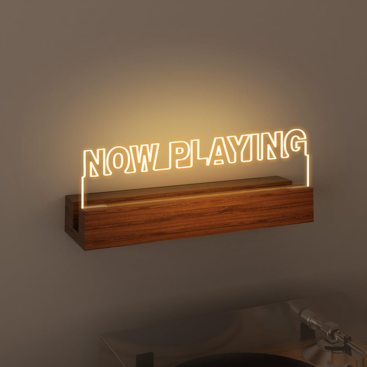 CoolGift Mart Now Playing Vinyl Stand Wall Mount, Light up Record Holder, Wooden Acrylic Display with Warm White Lights for Albums, Room Decor