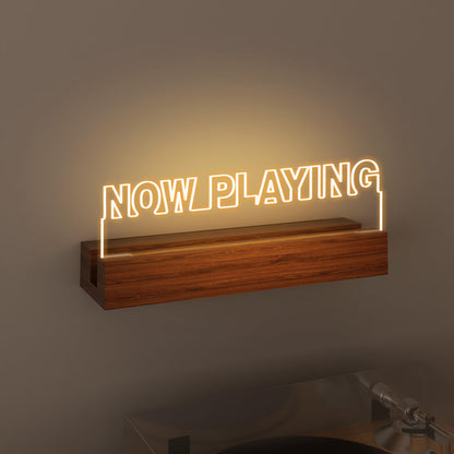 CoolGift Mart Now Playing Vinyl Stand Wall Mount, Light up Record Holder, Wooden Acrylic Display with Warm White Lights for Albums, Room Decor