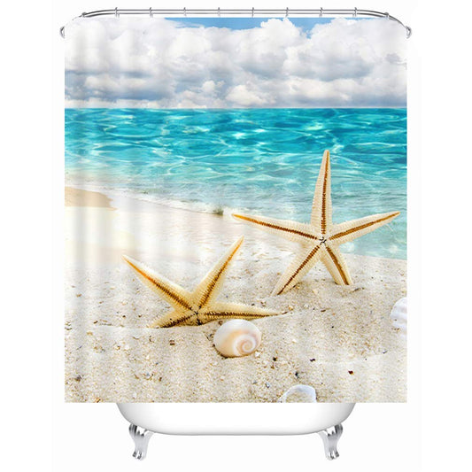 X-Labor Beach Motif Shower Curtain Waterproof Fabric Anti-Mould Includes 12 Shower Curtain Rings Washable Bath Curtain 240 x 200 cm Pattern B