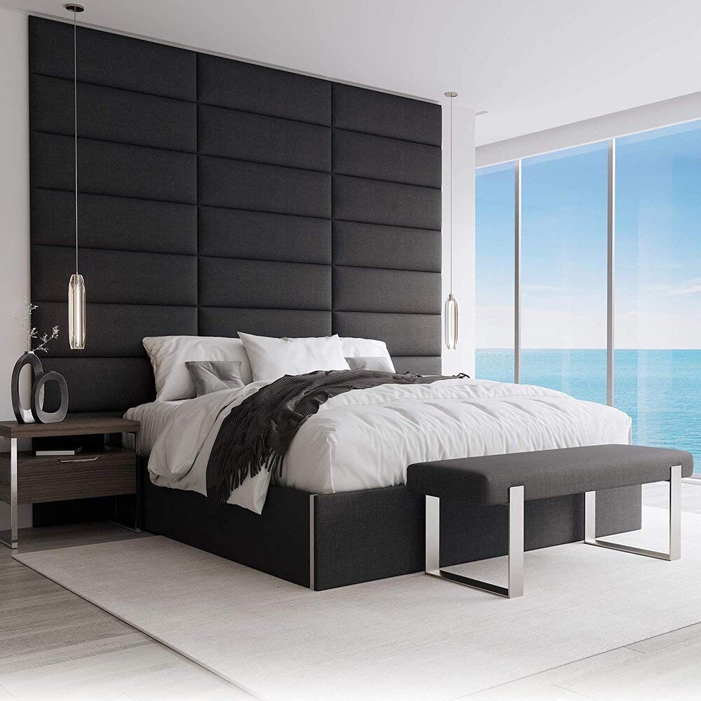 VANT Upholstered Headboards - Accent Wall Panels - Packs of 4 - Easy to Install - Single & Double bed Size (76 cm Wide, Weave Steal Black)