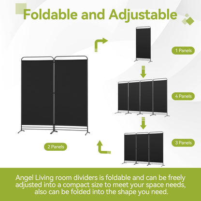 Angel Living 2 Panels Folding Room Divider, Privacy Screen Composed of Polyester Fabric and Sturdy Iron Frame