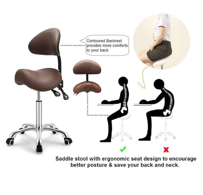 Kaleurrier Saddle Stool with Wheels, Height Adjustable, Anti-Fatigue, Ergonomic Chair for Lab, Clinic, Dentist, Salon, Massage, Office