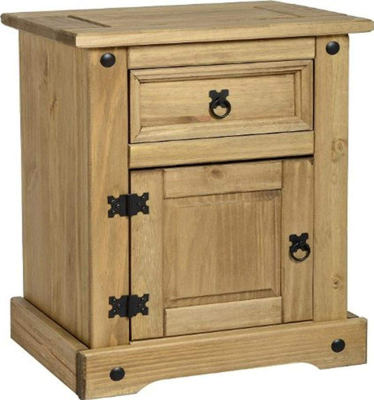 Seconique Corona 1 Drawer 1 Door Bedside in Distressed Waxed Pine