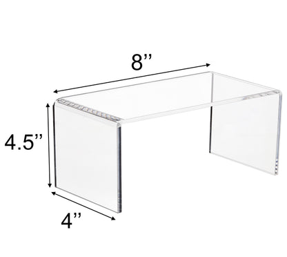 Jusalpha 4 PC Clear Acrylic Risers, Acrylic Display Risers Shelf Showcase Fixtures for Jewelry, Display Stand for Amiibo Funko POP Figures, Cupcakes