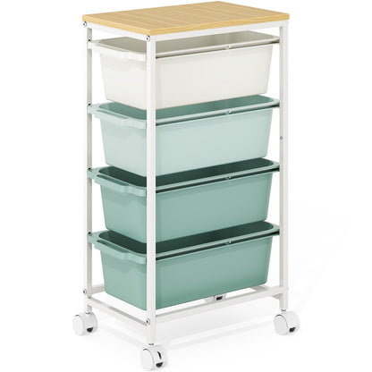 KINGBOARD 4 Drawers Storage Trolley on Wheels, Green