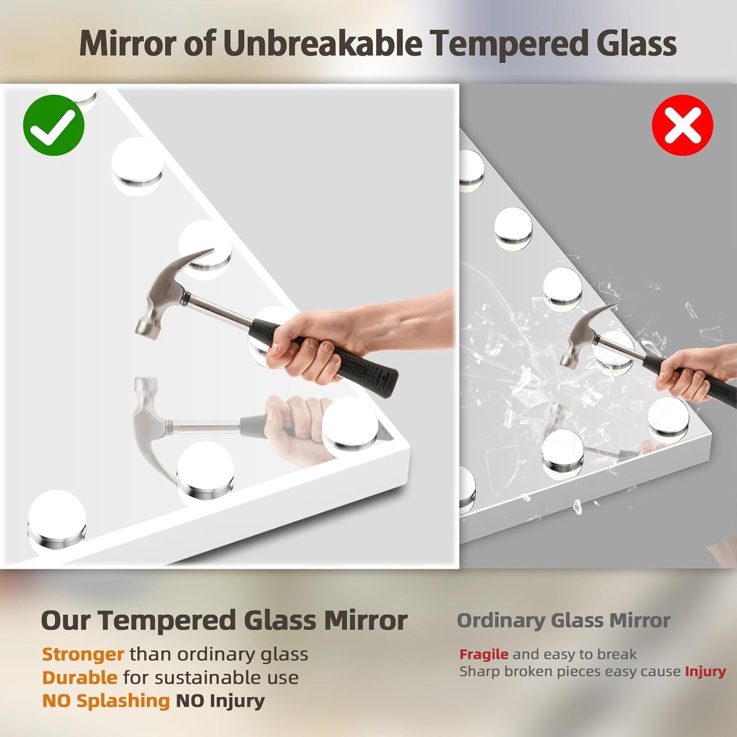 FENCHILIN Vanity Mirror with Lights Bluetooh Speaker Hollywood Mirror with Lights 15 LED USB Charging Port 3 Color Modes Dimmable Touch Control 10x